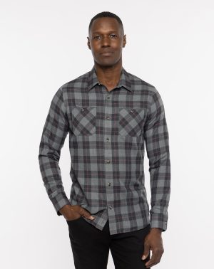 Cloud Flannel Plaid Button-Up