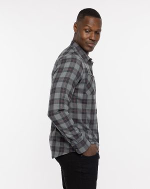 Cloud Flannel Plaid Button-Up