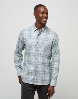 Cloud Flannel Plaid Button-Up