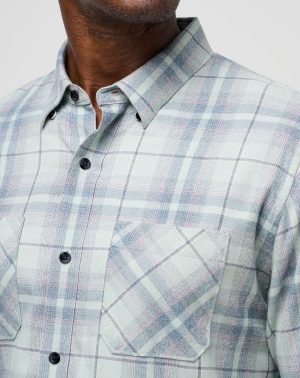 Cloud Flannel Plaid Button-Up