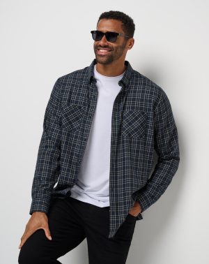 Cloud Flannel Plaid Button-Up