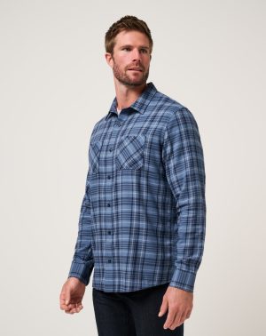 Cloud Flannel Plaid Button-Up
