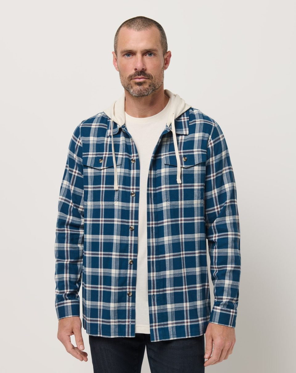 Cloud Flannel Hooded Button-Up
